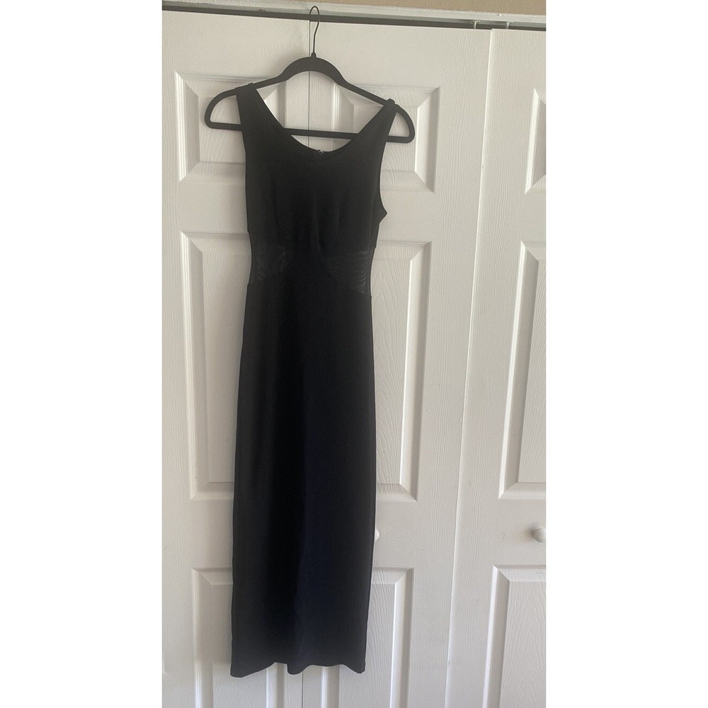 Miss California Mesh Cutout Midi Dress Womens Size M Black Vintage Y2K